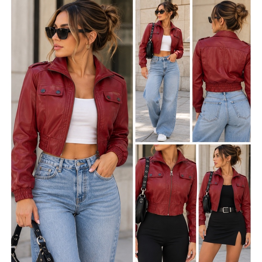 Wet Seal Red Faux Leather Cropped Moto Jacket Y2K Women's M